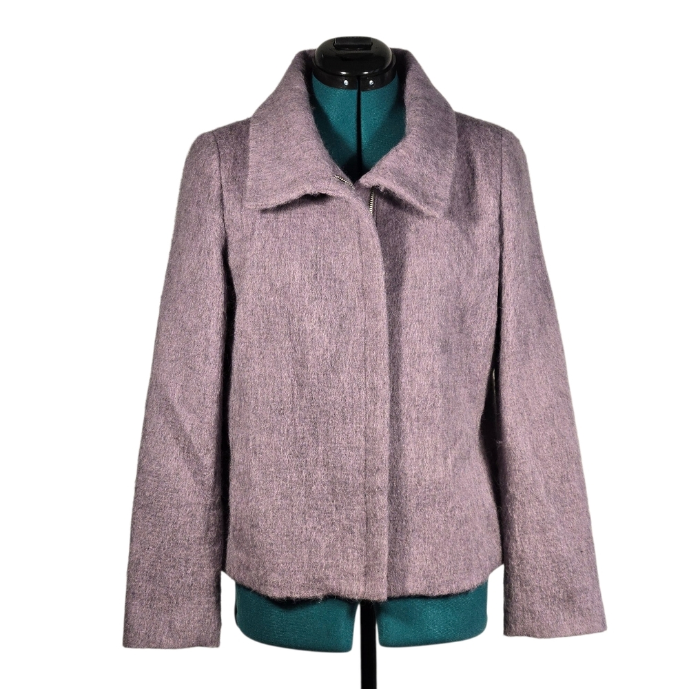Talbots Mohair Alpaca Wool Blend Zip Front Jacket Size 6 Purple Lavender